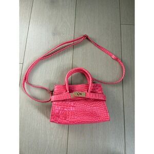 Lola and the boys Kids Pink Croc Embossed Mini Handle Bag with Crossbody Strap